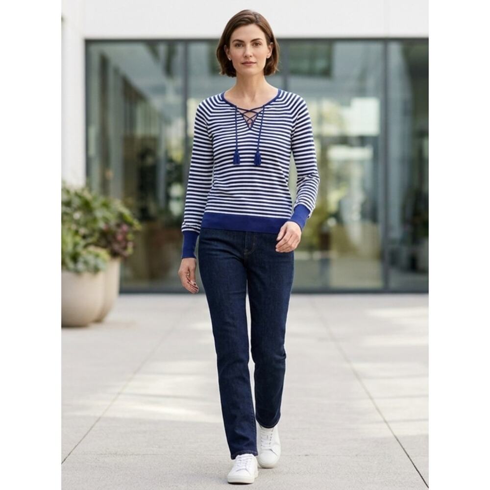 J.CREW Blue Striped Pullover Sweater Women Knit Silk Blend Size XS - Picture 13 of 15